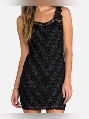 Free People Small Metallic Lace Bodycon Minidress Black Whimsigoth Fairy Sexy